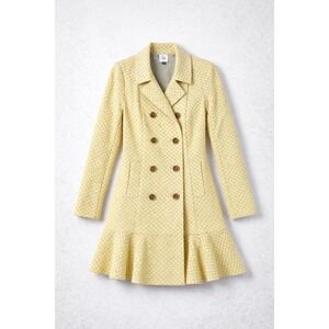 Cabi Peplum Jacket Double Breasted Blazer Yellow Textured  Womens Small Preppy